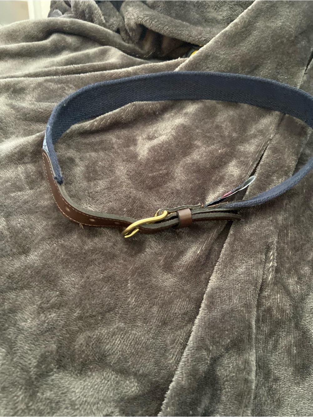 Vineyard Vines Navy Canvas Belt with Brown Leather Trim